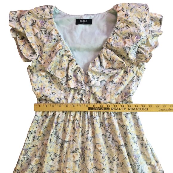 OPT Kate Dress Womens Size M Cotton Floral Midi Ruffle Neckline Garden Girl - Picture 12 of 15